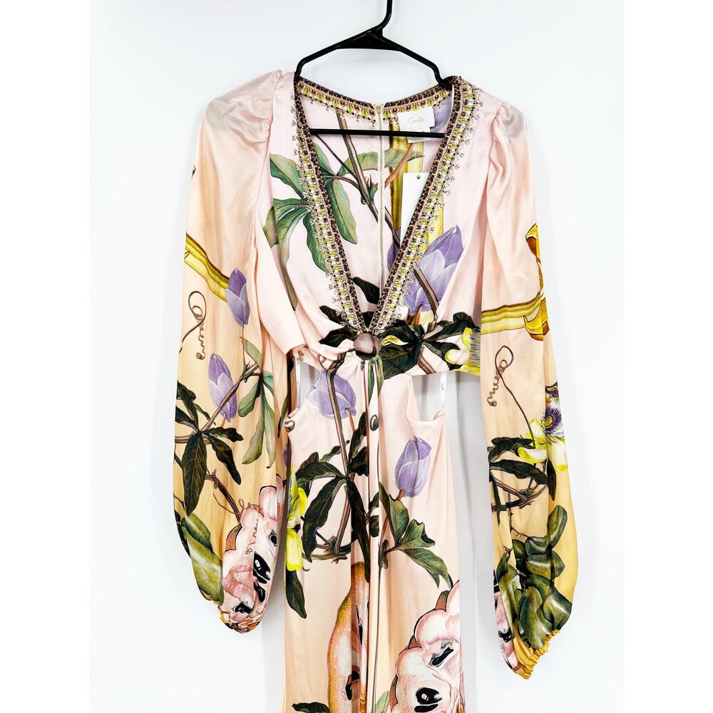 Camilla U-Ring Cut Out Dress in Original Sin‎ Silk Maxi Size L NEW - Picture 9 of 12
